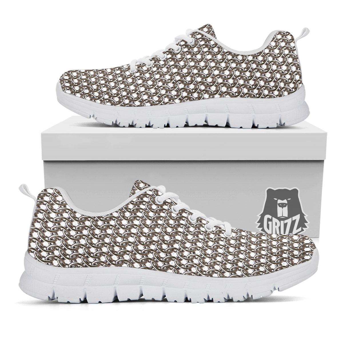 Chainmail Texture Print White Sneaker-grizzshop