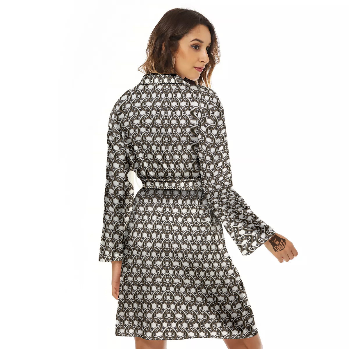 Chainmail Texture Print Women's Robe-grizzshop