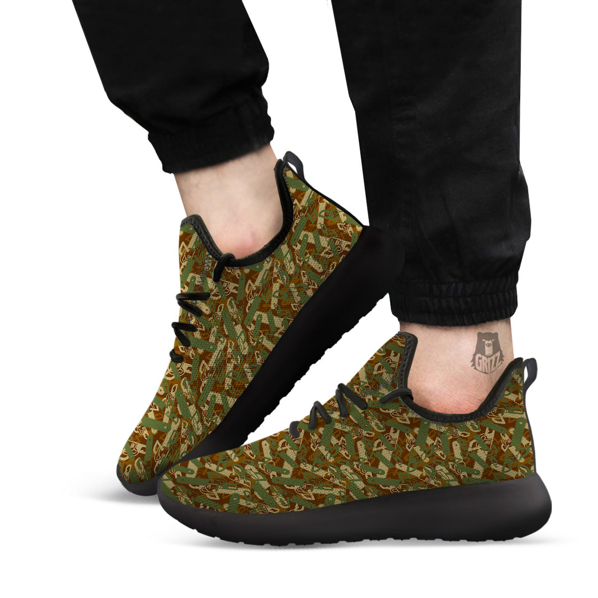 Chainsaw Camo Print Pattern Black Athletic Shoes-grizzshop