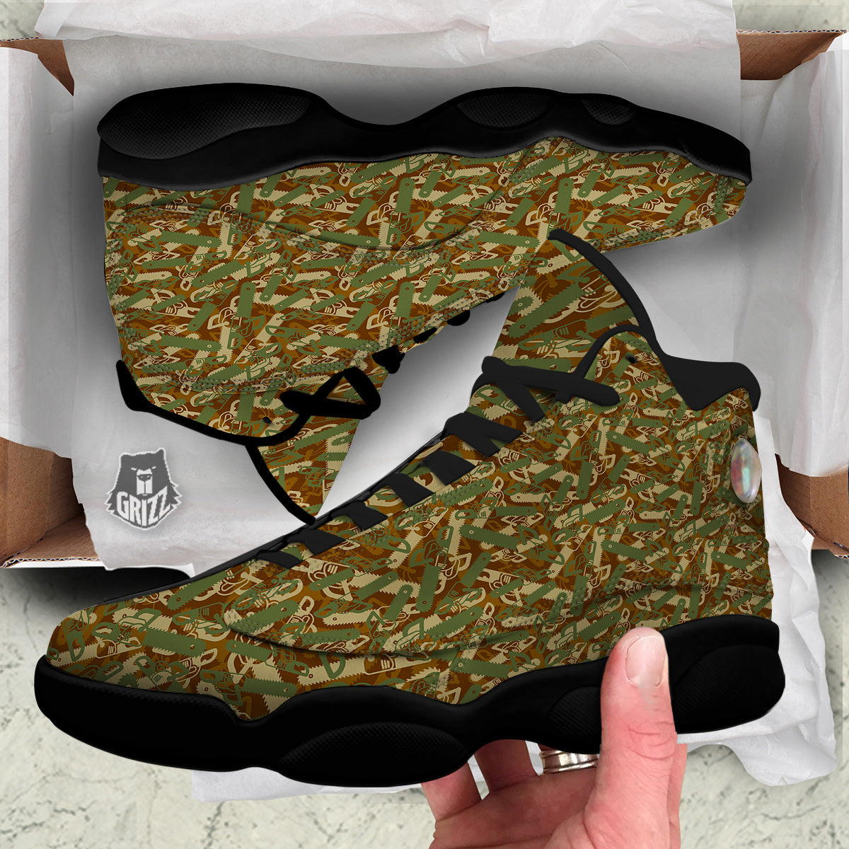Chainsaw Camo Print Pattern Black Basketball Shoes-grizzshop