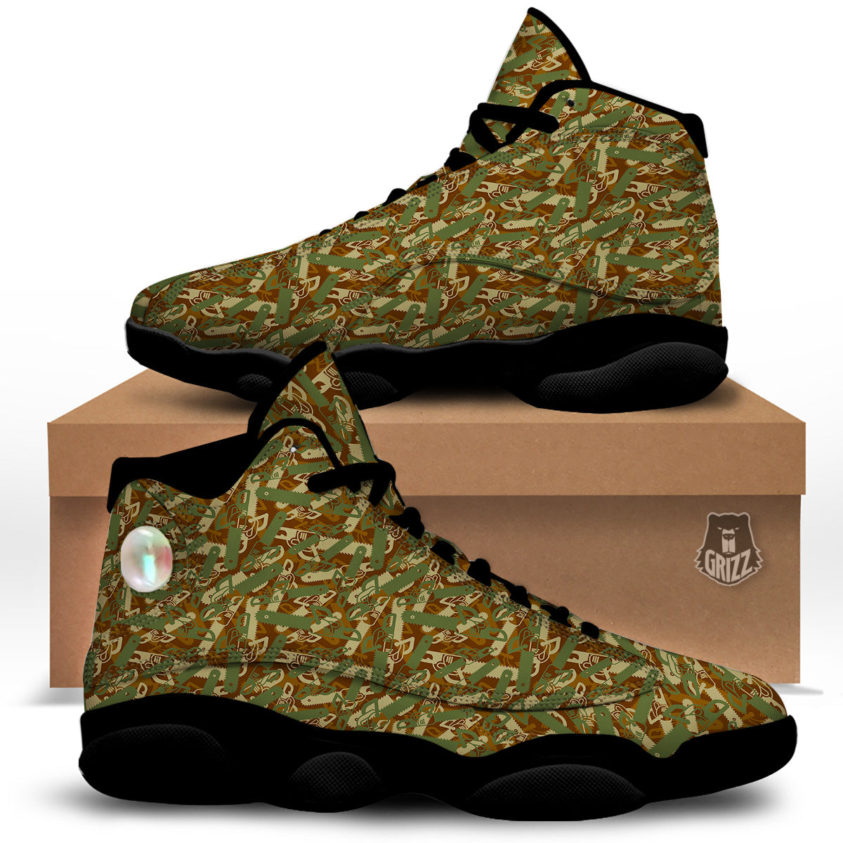 Chainsaw Camo Print Pattern Black Basketball Shoes-grizzshop