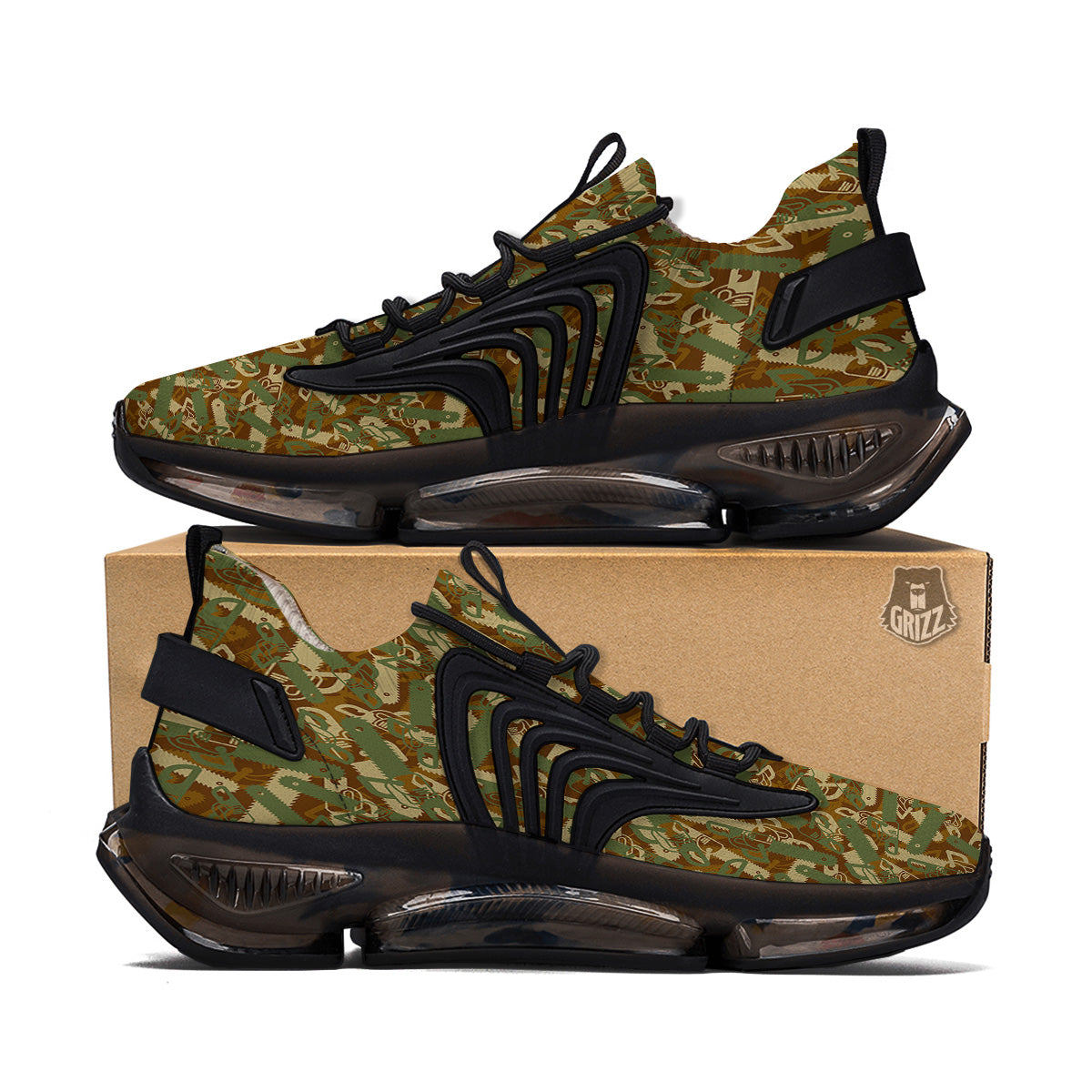 Chainsaw Camo Print Pattern Black Gym Shoes-grizzshop