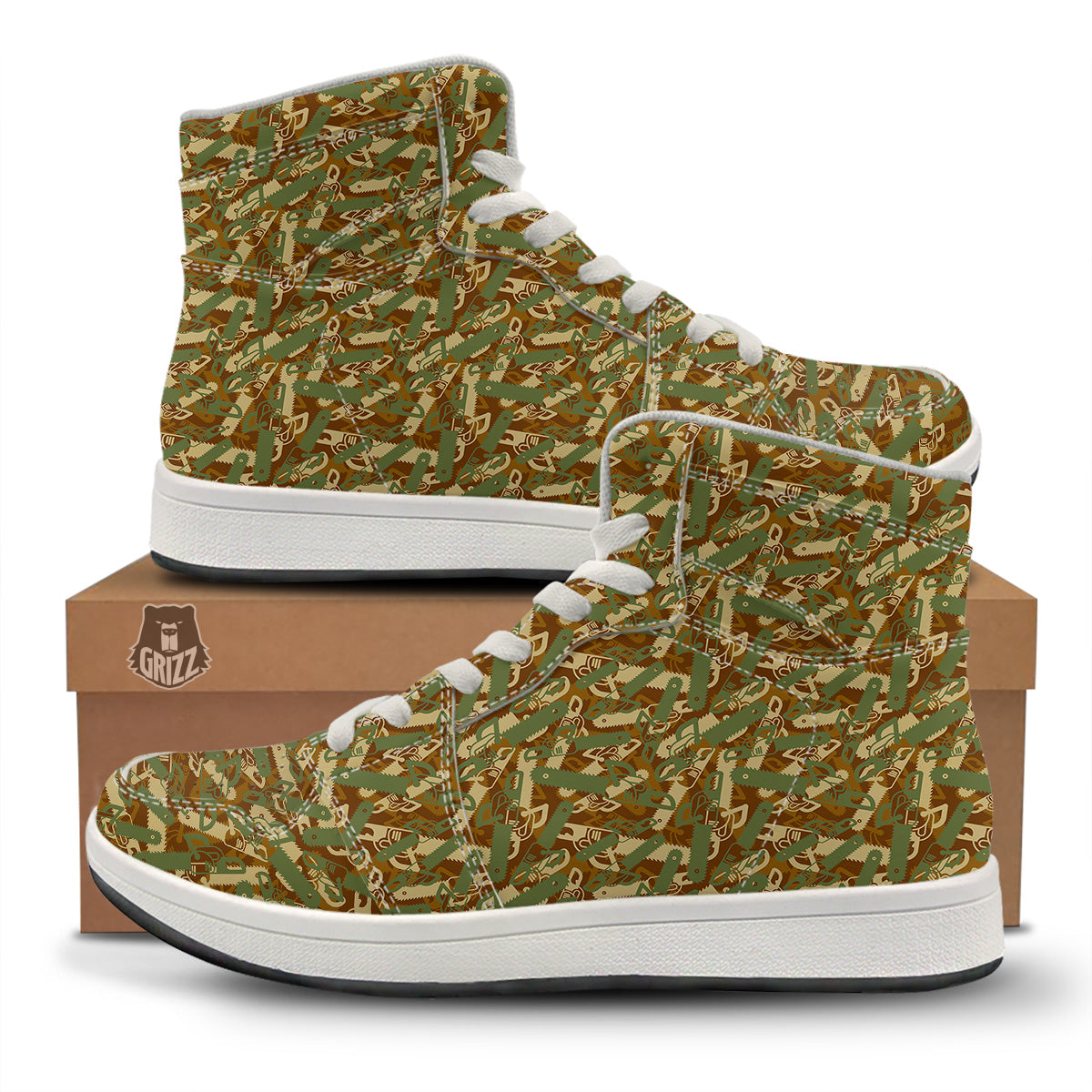Chainsaw Camo Print Pattern High Top Sneakers-grizzshop