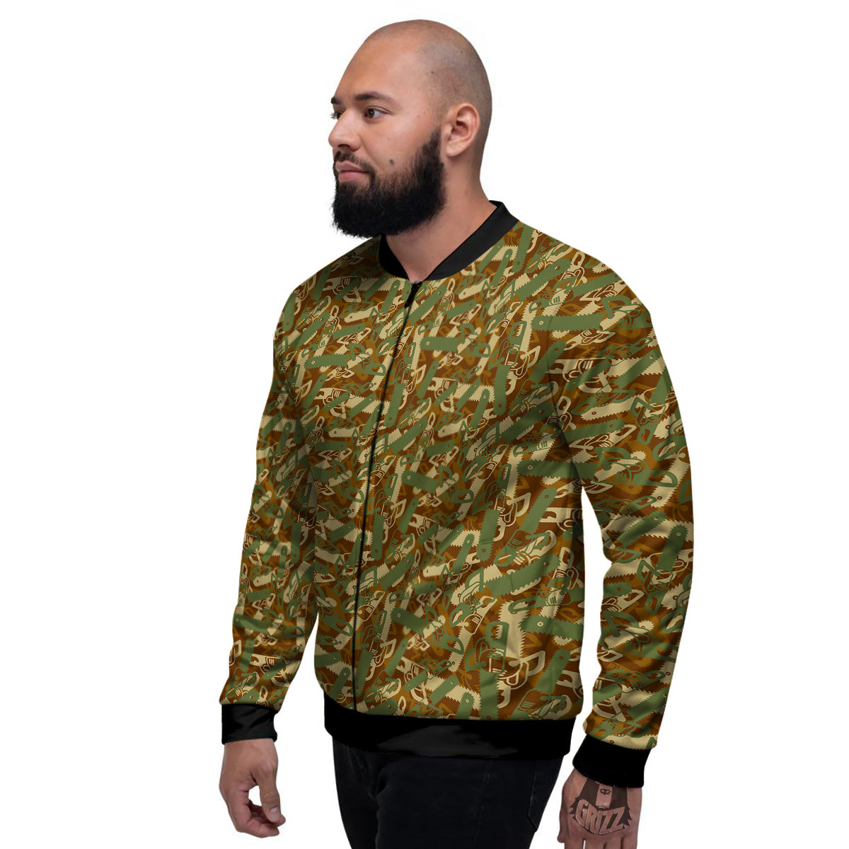 Chainsaw Camo Print Pattern Men's Bomber Jacket-grizzshop