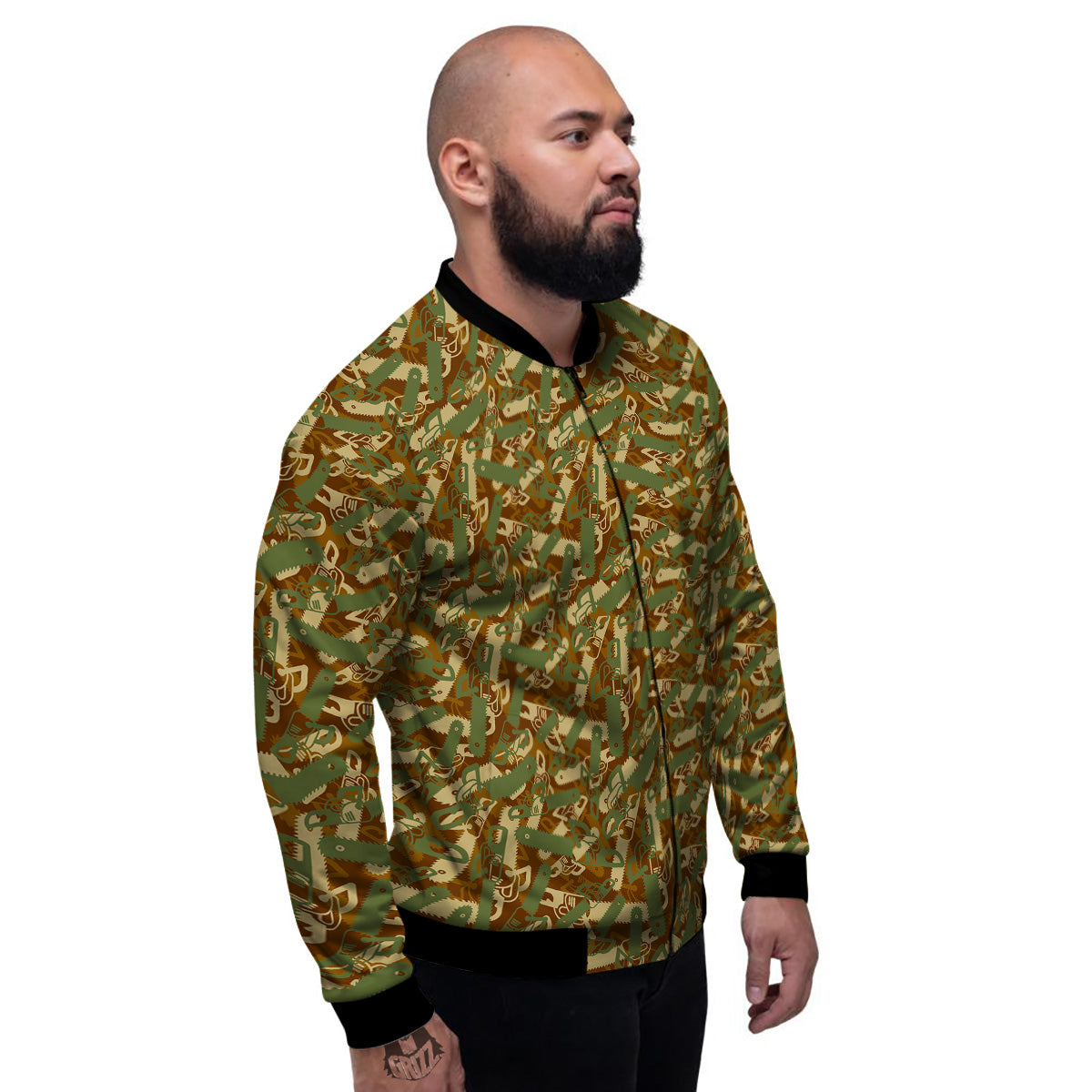 Chainsaw Camo Print Pattern Men's Bomber Jacket-grizzshop