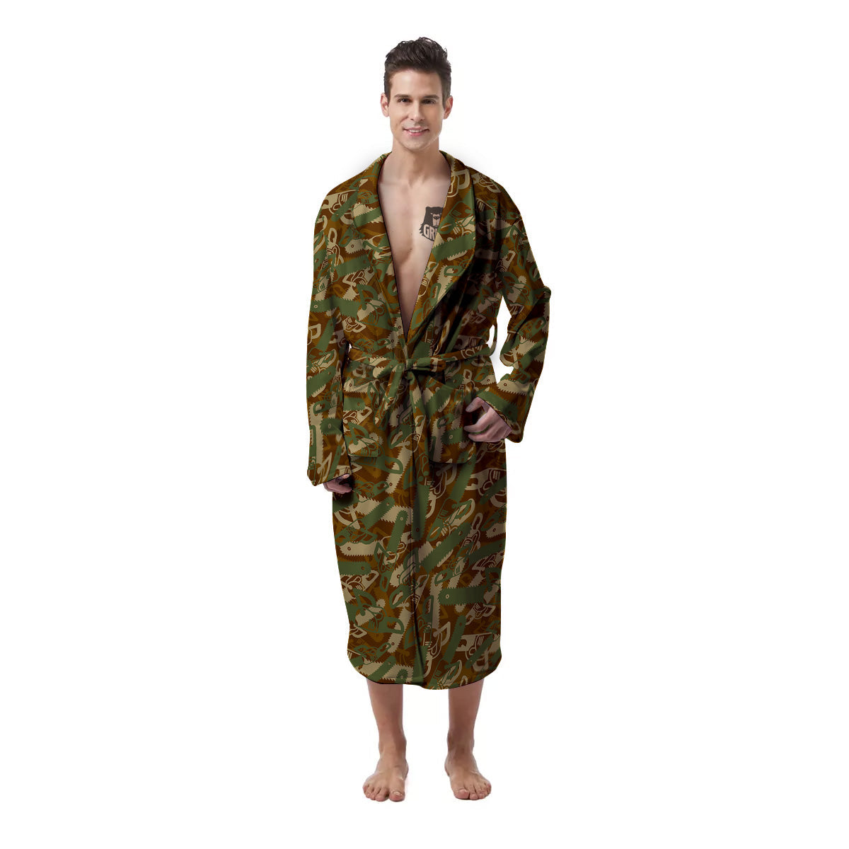 Chainsaw Camo Print Pattern Men's Robe-grizzshop