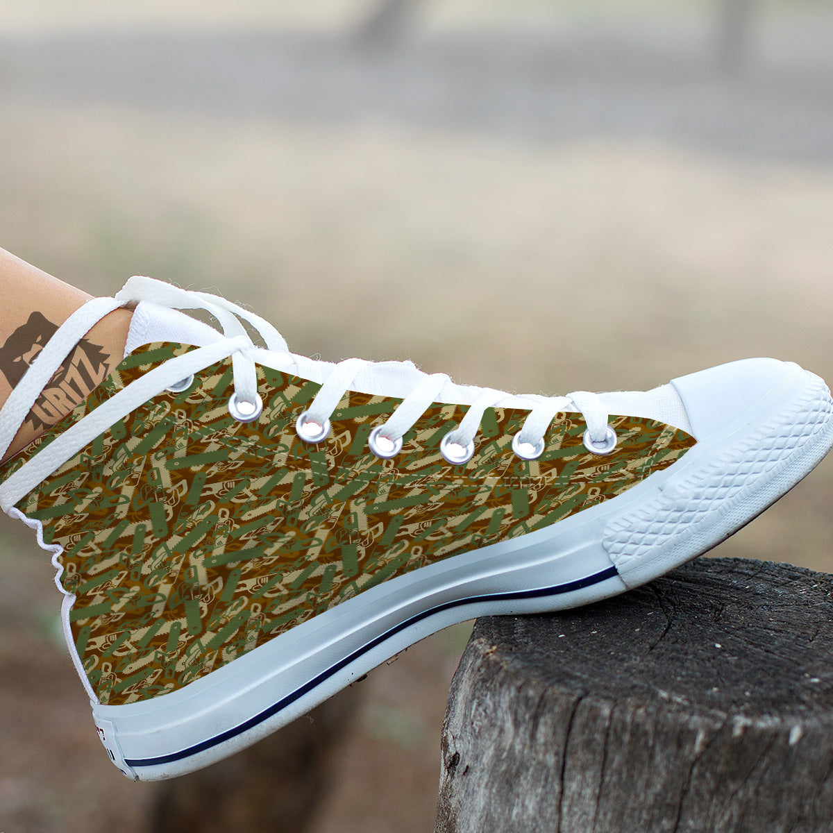 Chainsaw Camo Print Pattern White High Top Shoes-grizzshop