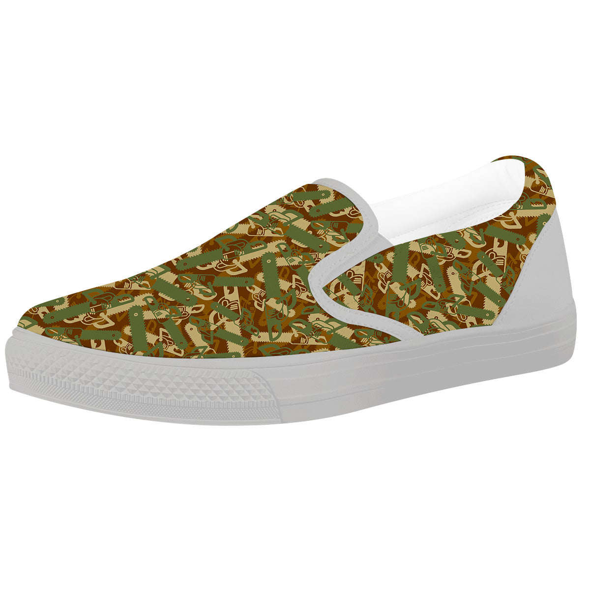 Chainsaw Camo Print Pattern White Slip On Shoes-grizzshop