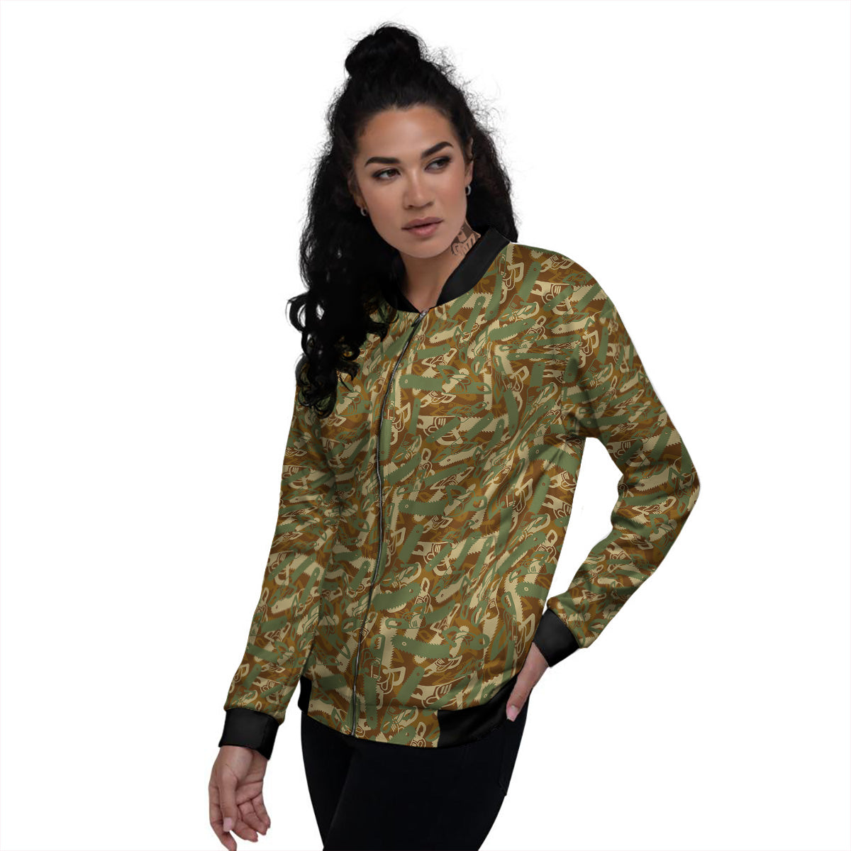 Chainsaw Camo Print Pattern Women's Bomber Jacket-grizzshop