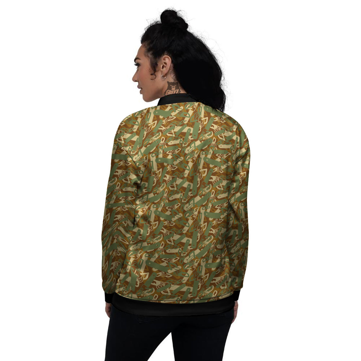 Chainsaw Camo Print Pattern Women's Bomber Jacket-grizzshop