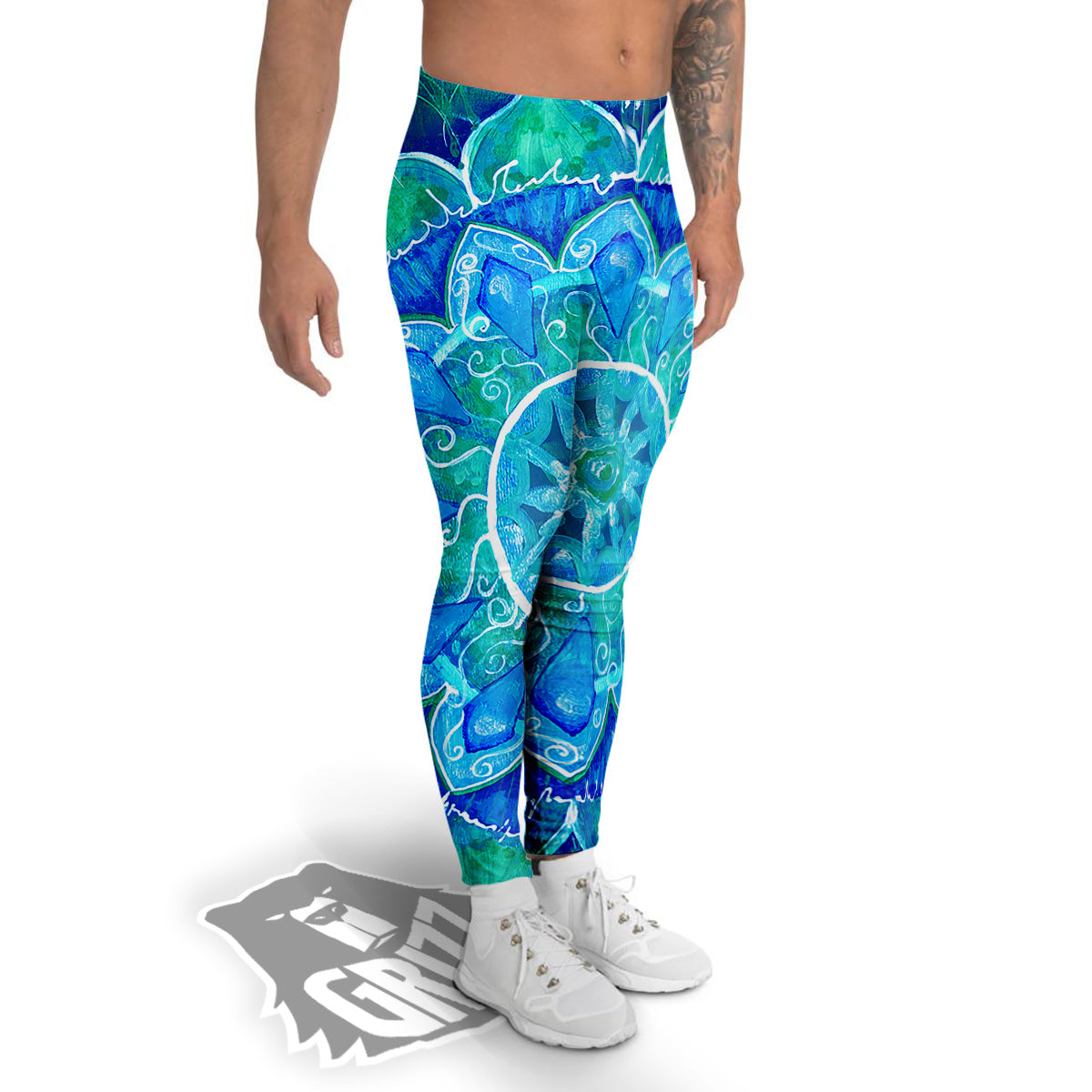 Chakra Mandala Blue Vishuddha Print Men's Leggings-grizzshop