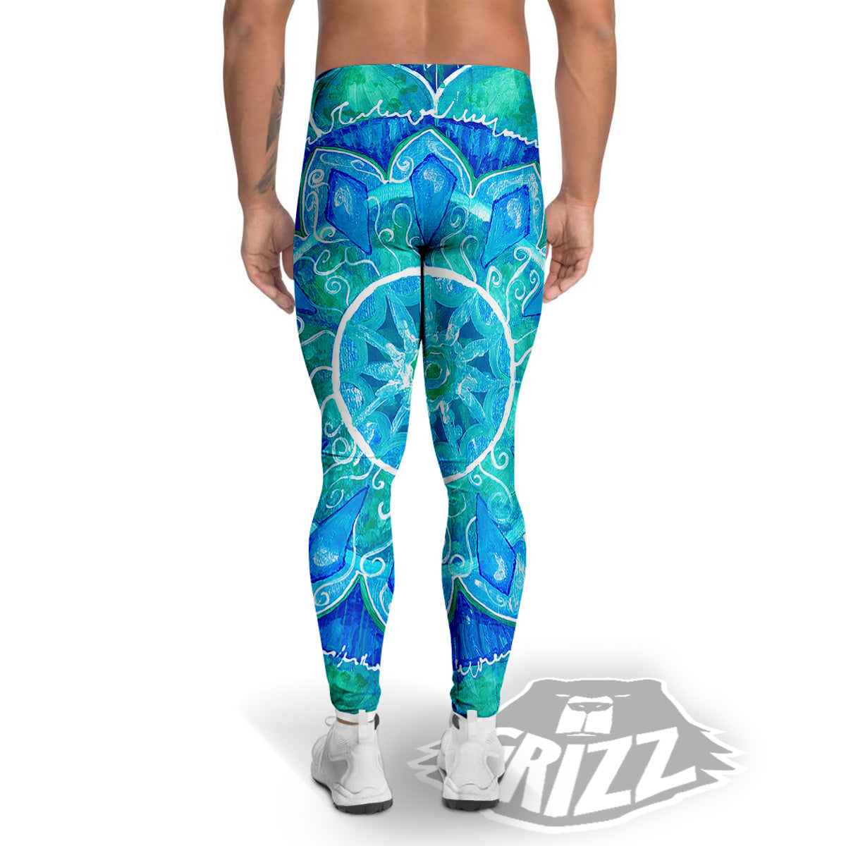Chakra Mandala Blue Vishuddha Print Men's Leggings-grizzshop