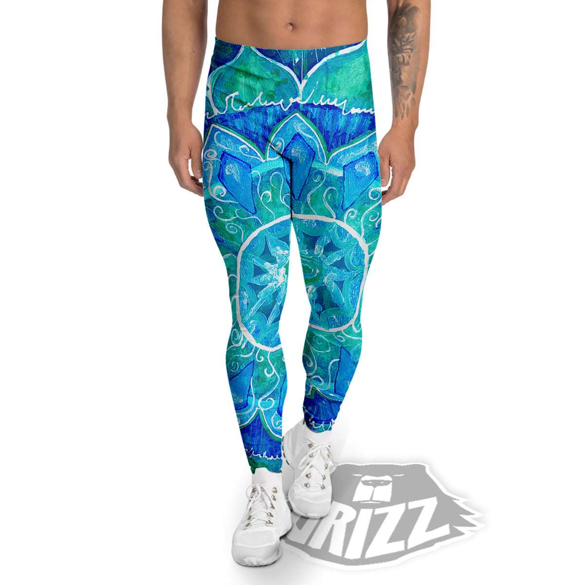 Chakra Mandala Blue Vishuddha Print Men's Leggings-grizzshop