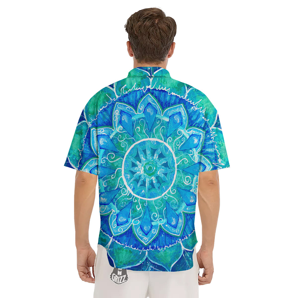 Chakra Mandala Blue Vishuddha Print Men's Short Sleeve Shirts-grizzshop