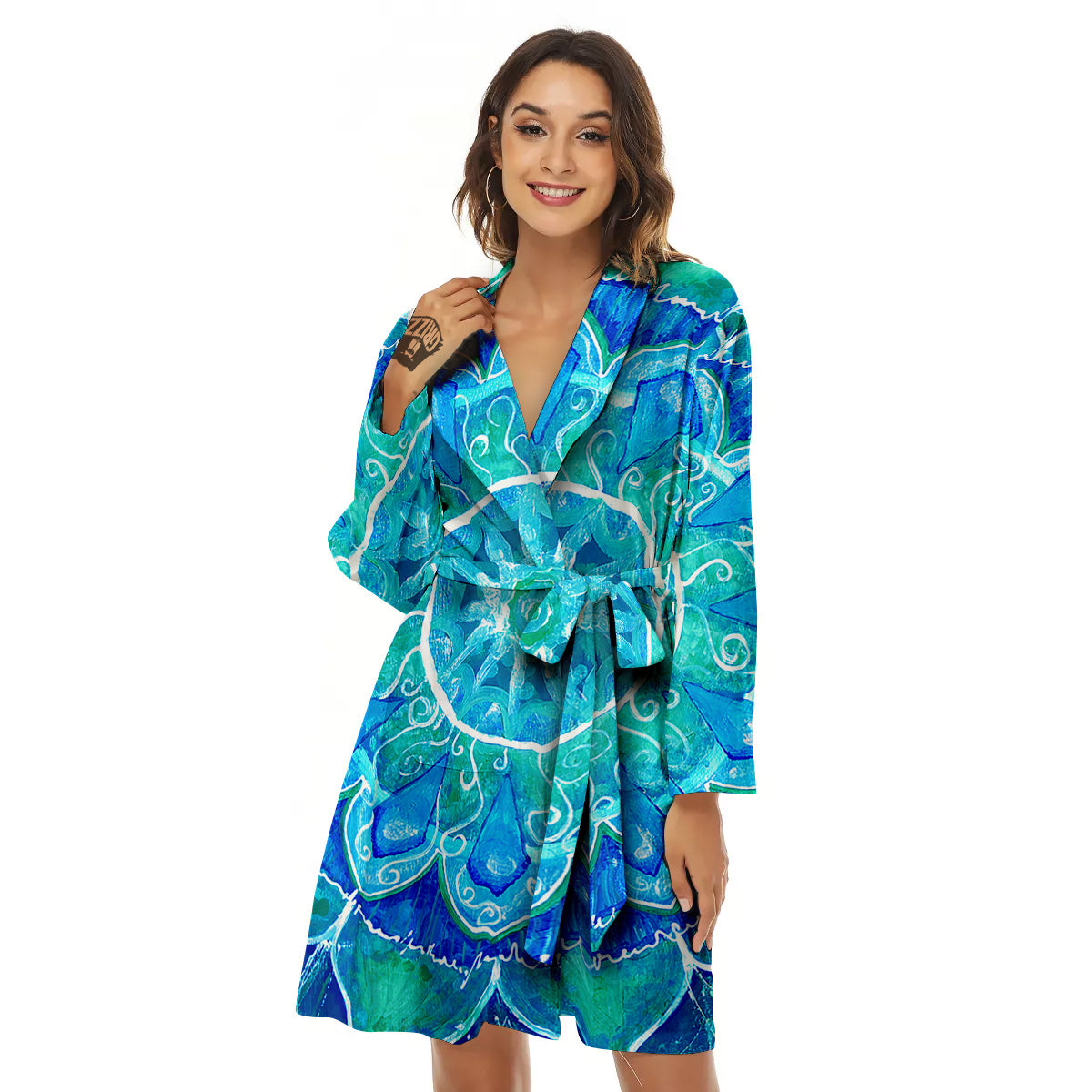 Chakra Mandala Blue Vishuddha Print Women's Robe-grizzshop