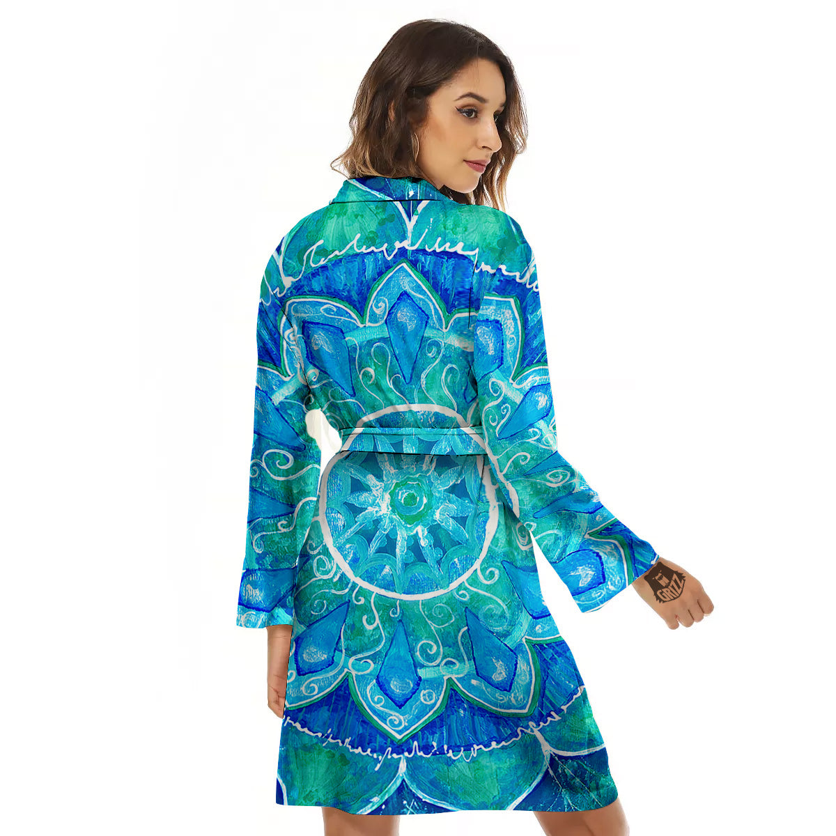 Chakra Mandala Blue Vishuddha Print Women's Robe-grizzshop