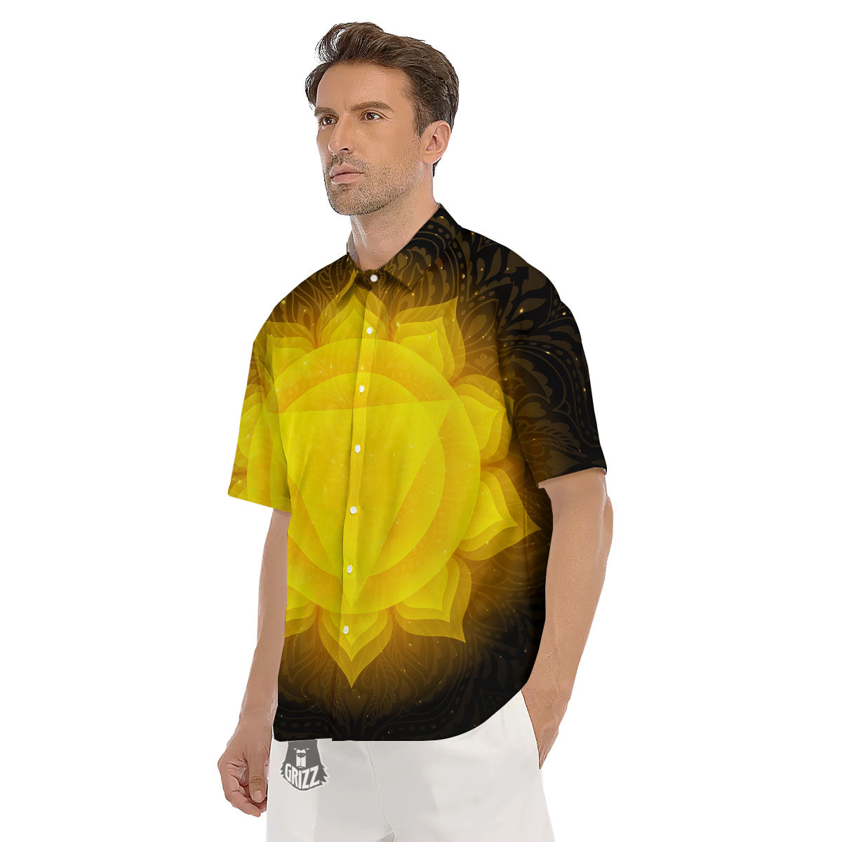 Chakra Manipura Mandala Print Men's Short Sleeve Shirts-grizzshop