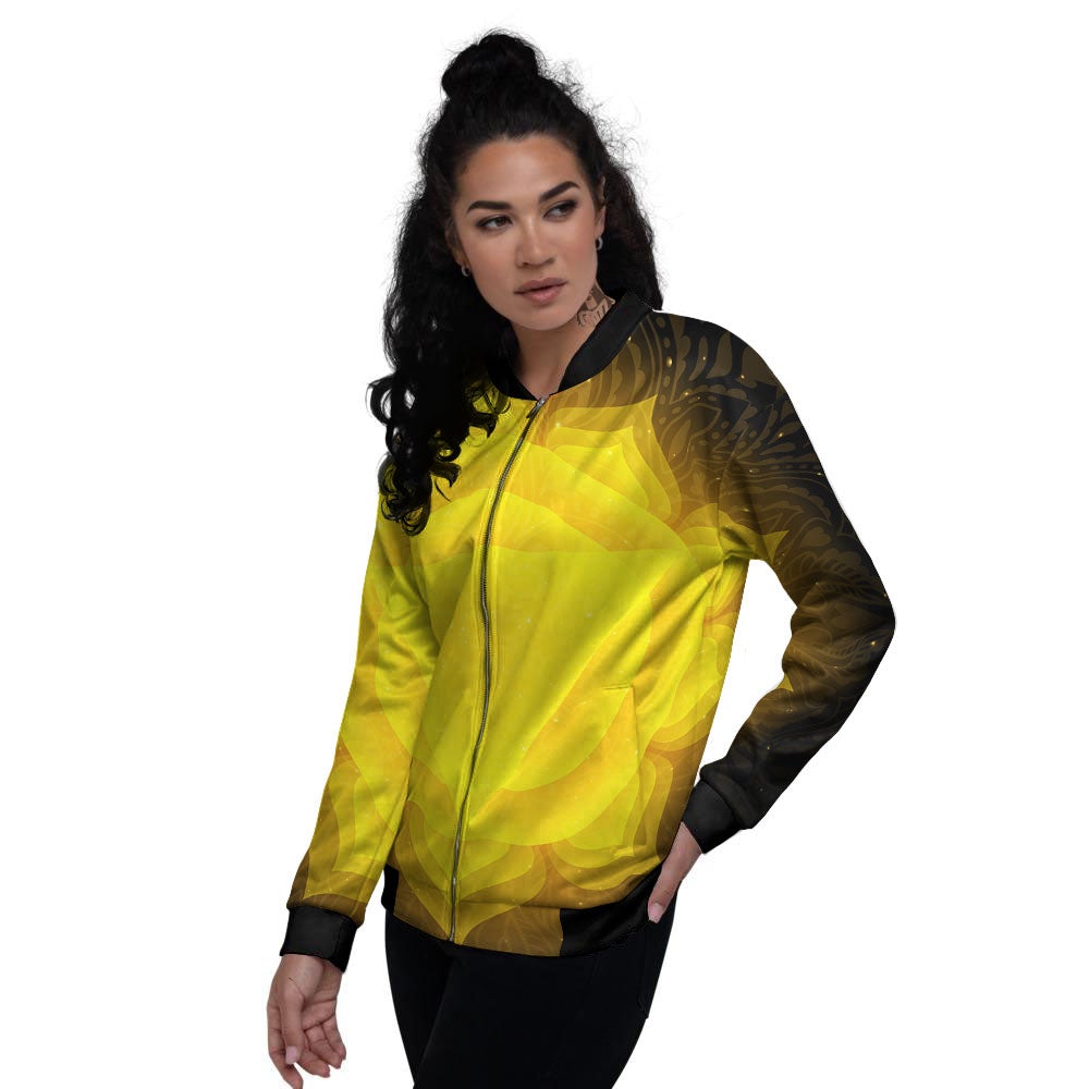 Chakra Manipura Mandala Print Women's Bomber Jacket-grizzshop