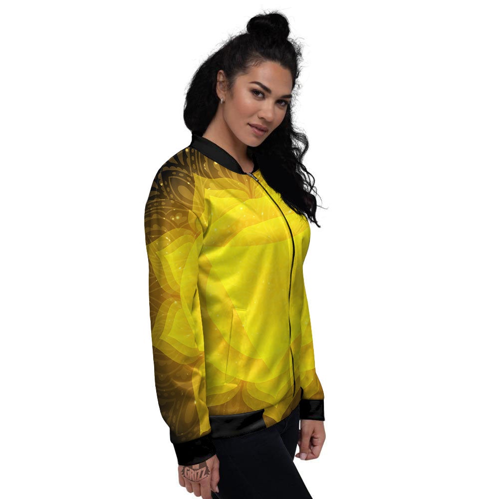 Chakra Manipura Mandala Print Women's Bomber Jacket-grizzshop
