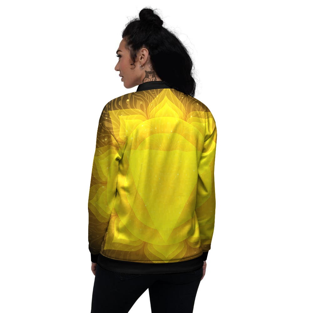 Chakra Manipura Mandala Print Women's Bomber Jacket-grizzshop