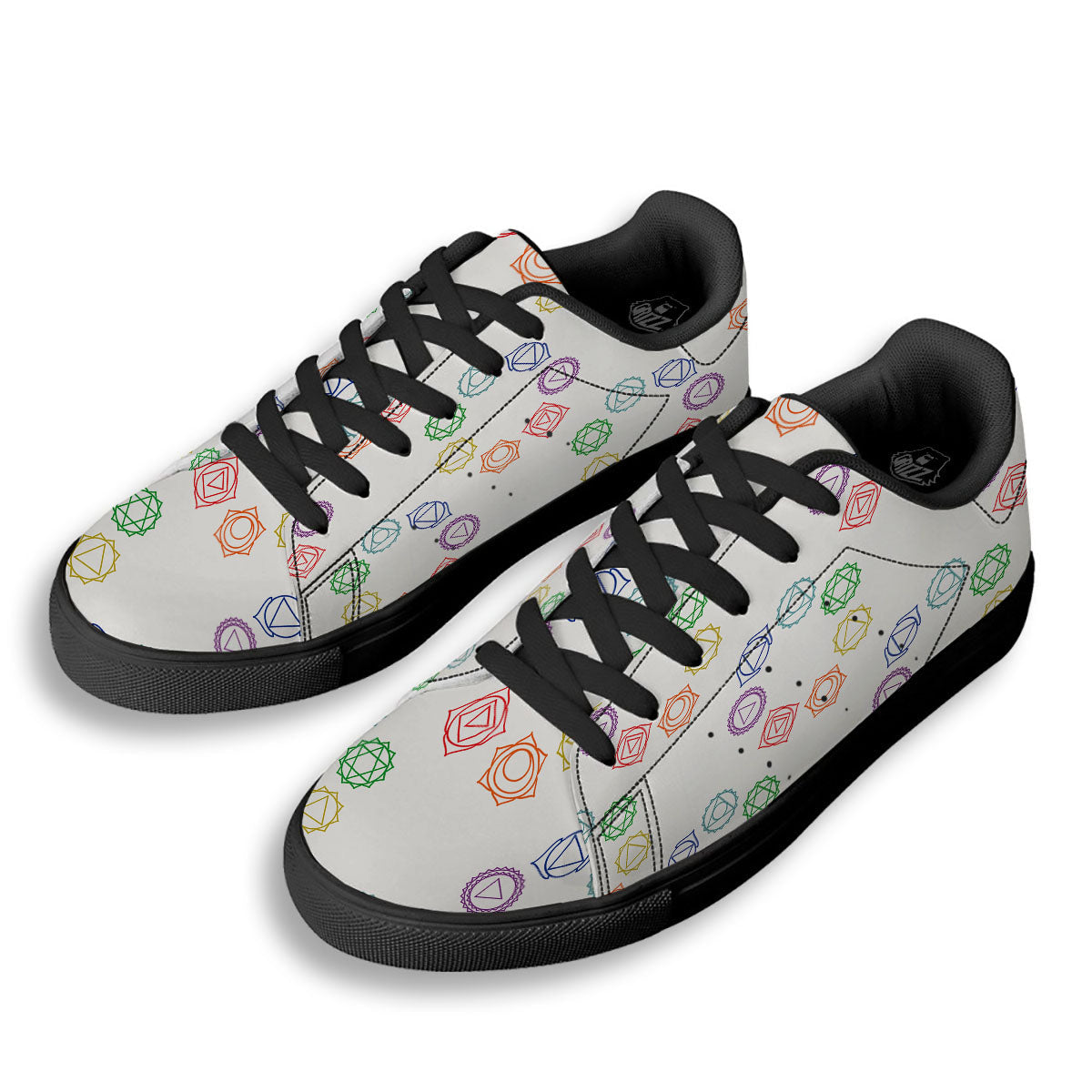 Chakra Manipura Print Pattern Black Low Top Sneakers-grizzshop