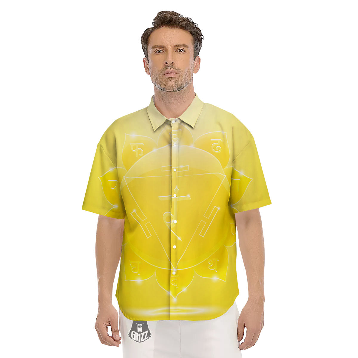 Chakra Manipura Spiritual Print Men's Short Sleeve Shirts-grizzshop