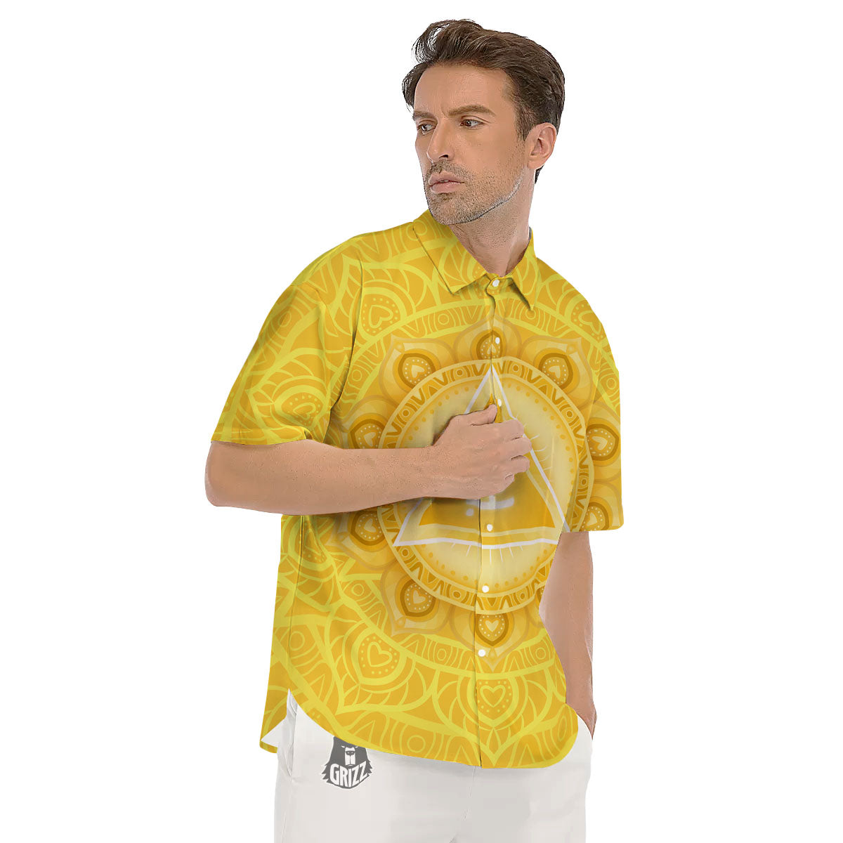 Chakra Manipura Symbol Print Men's Short Sleeve Shirts-grizzshop