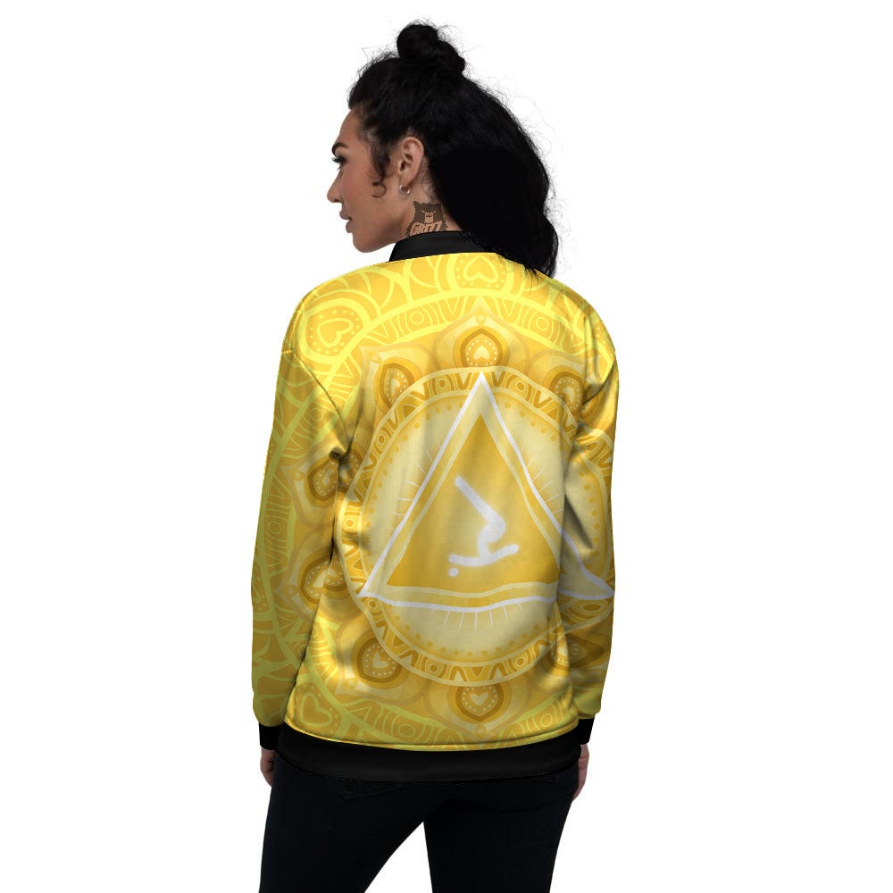 Chakra Manipura Symbol Print Women's Bomber Jacket-grizzshop