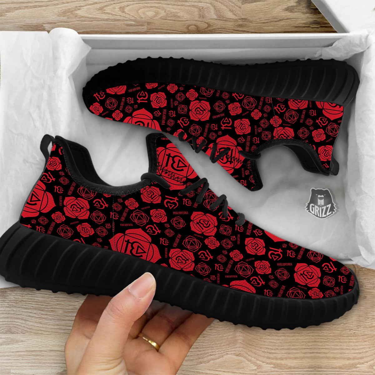 Chakra Muladhara Chakra Pattern Black Walking Shoes-grizzshop