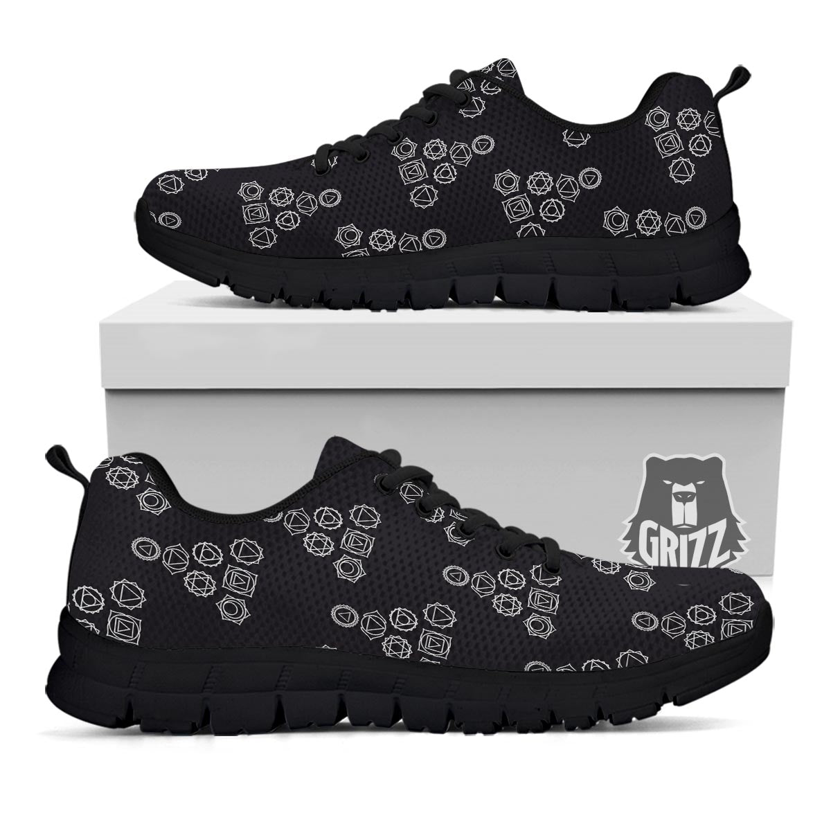 Chakra Sahasrara Print Pattern Black Sneaker-grizzshop