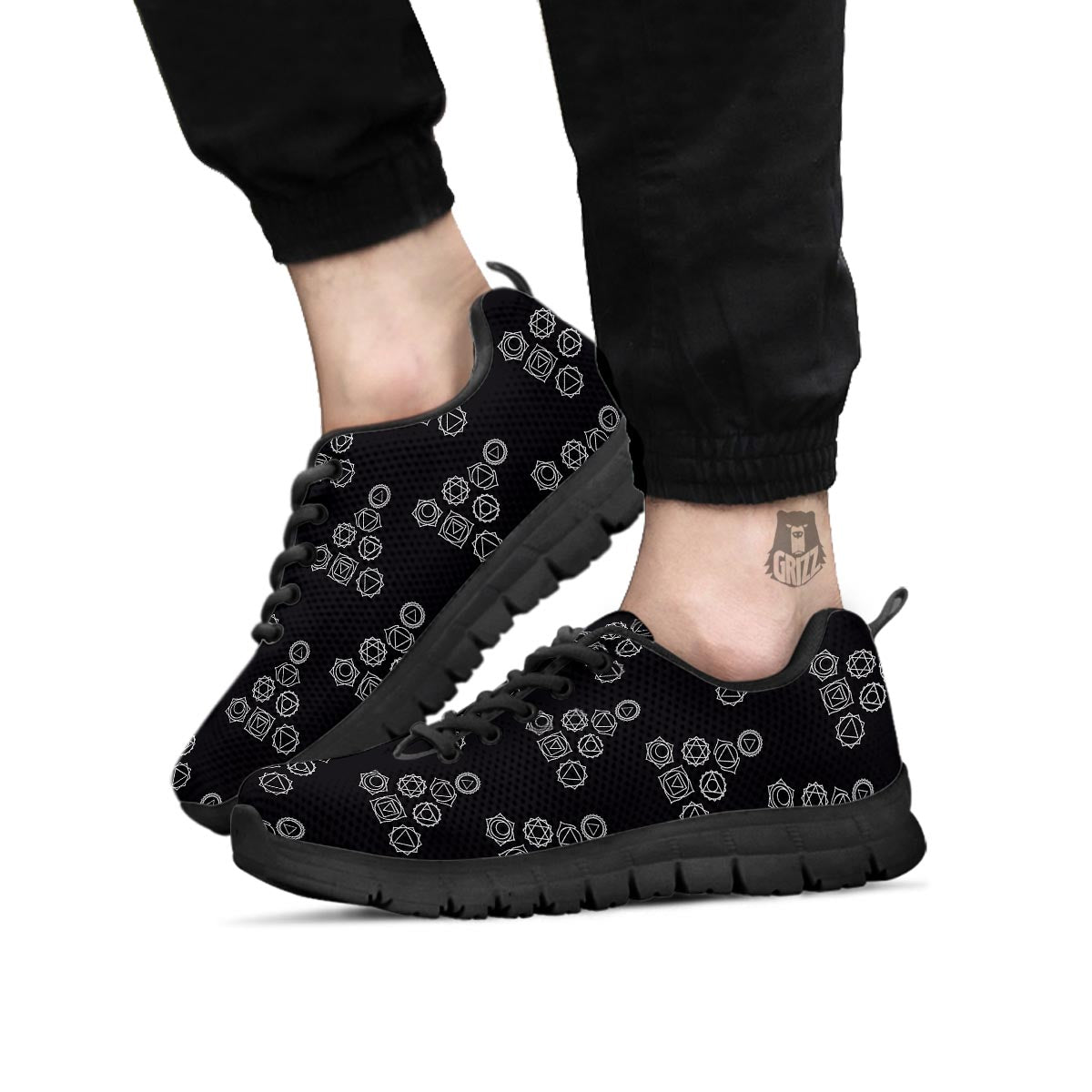 Chakra Sahasrara Print Pattern Black Sneaker-grizzshop