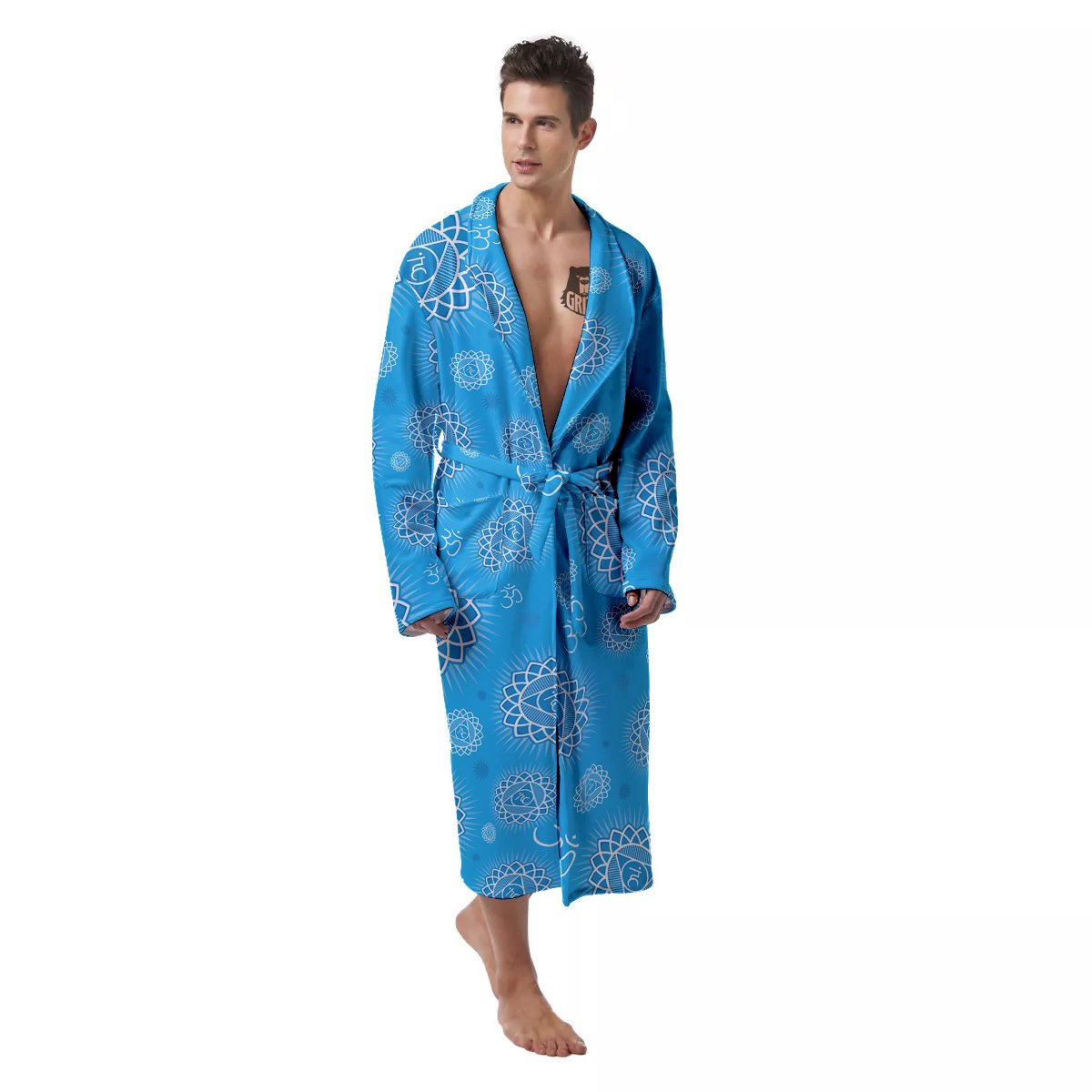 Chakra Vishuddha Print Pattern Men's Robe-grizzshop