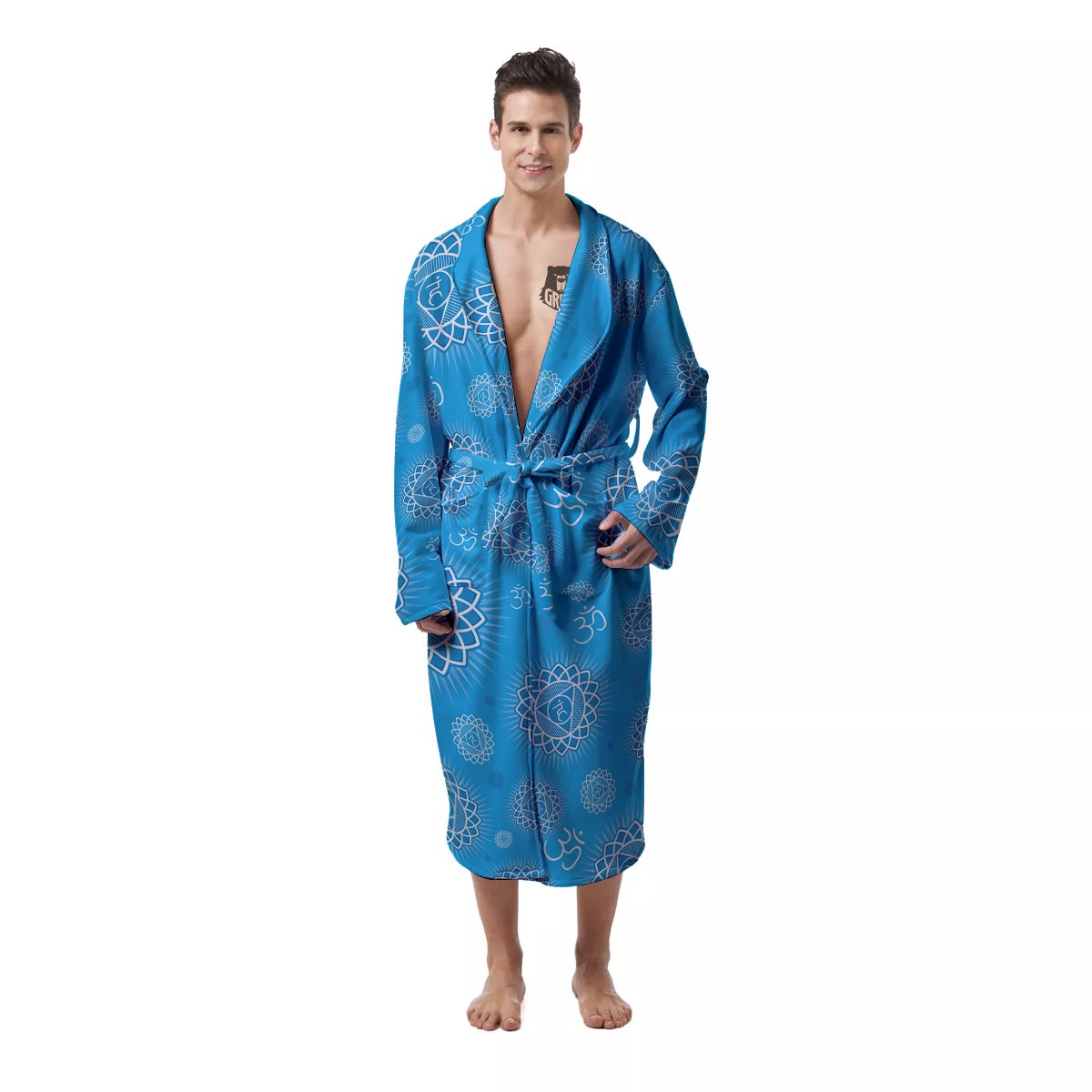 Chakra Vishuddha Print Pattern Men's Robe-grizzshop