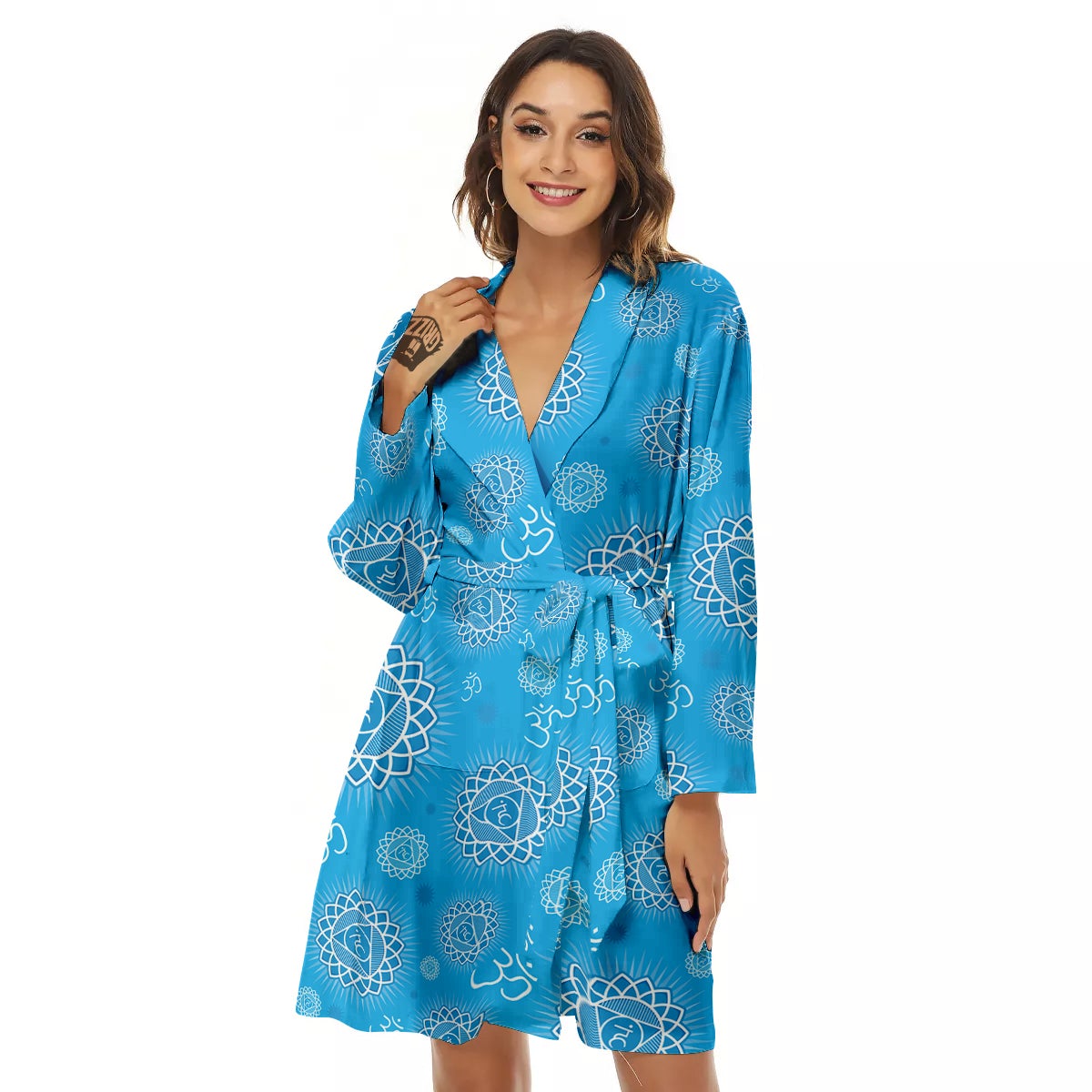 Chakra Vishuddha Print Pattern Women's Robe-grizzshop