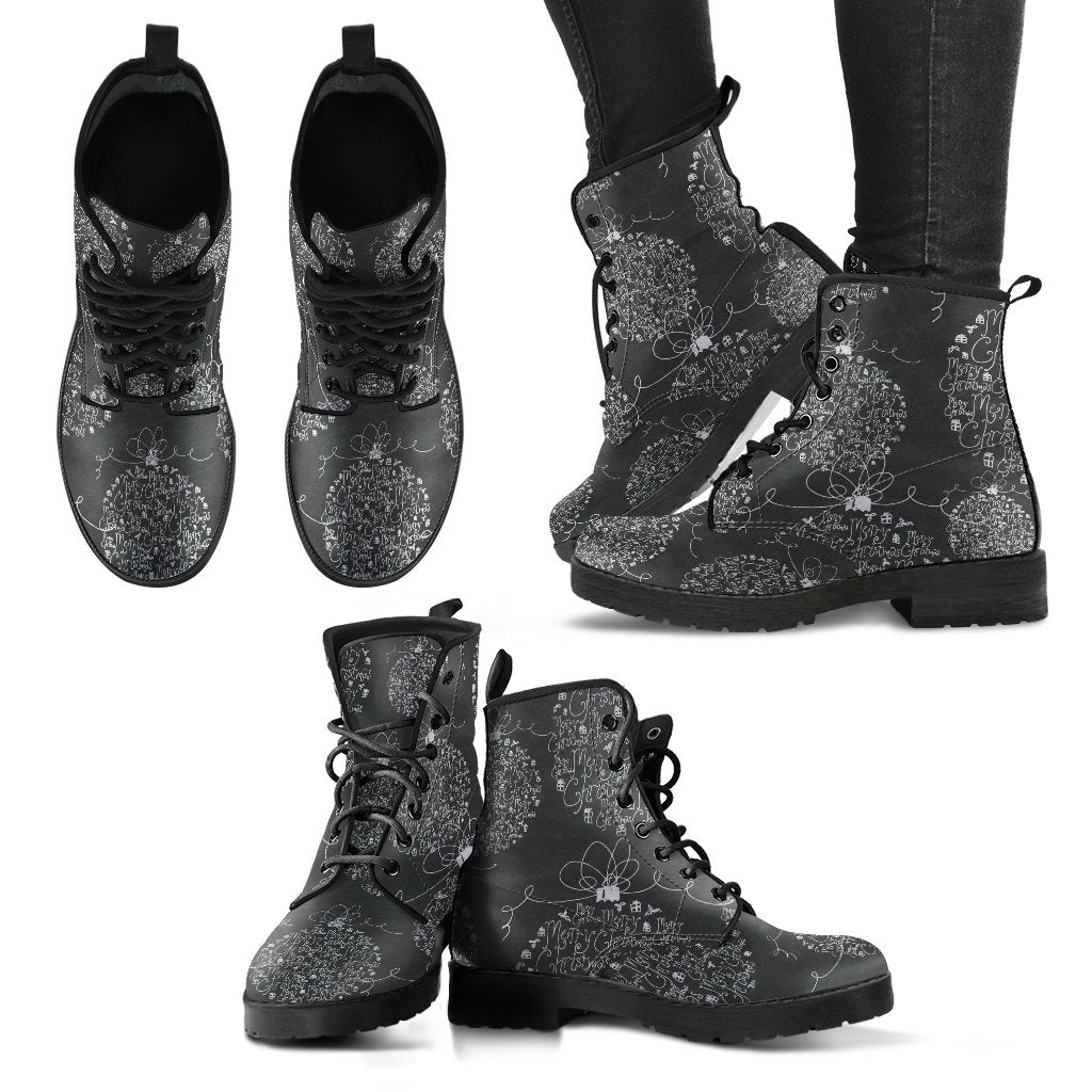 Chalkboard Christmas P1 - Leather Boots for Women-grizzshop