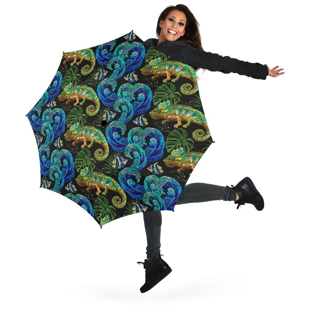 Chameleon Pattern Print Automatic Foldable Umbrella-grizzshop