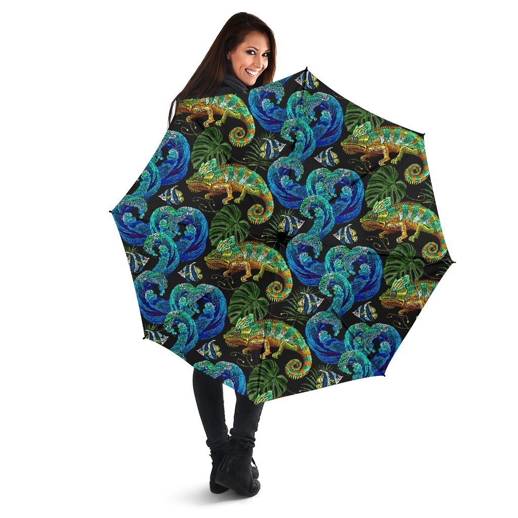 Chameleon Pattern Print Automatic Foldable Umbrella-grizzshop