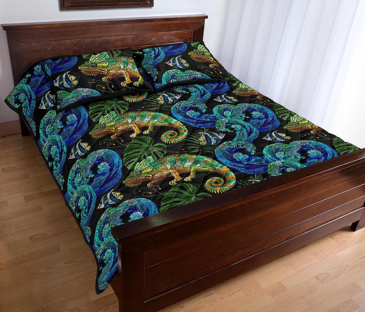 Chameleon Pattern Print Bed Set Quilt-grizzshop