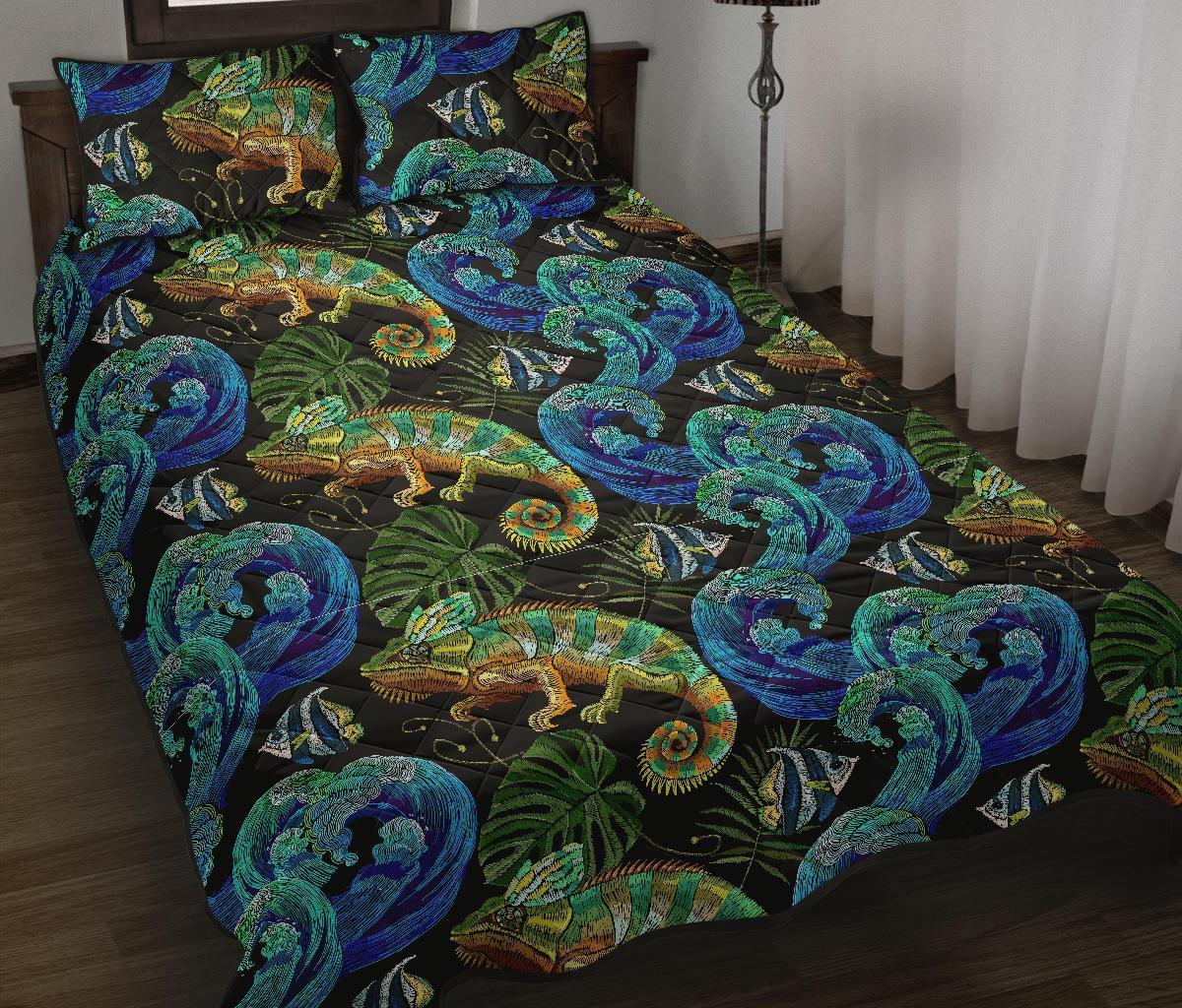 Chameleon Pattern Print Bed Set Quilt-grizzshop