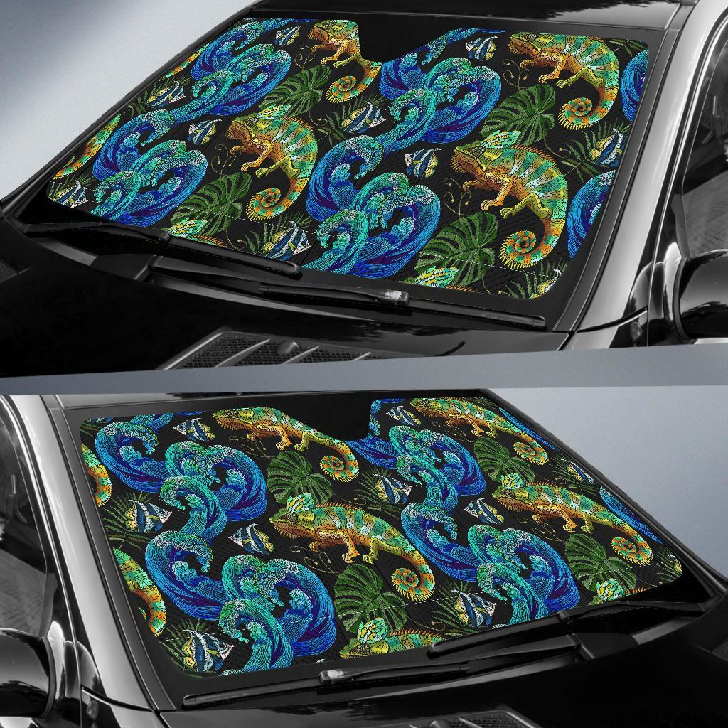 Chameleon Pattern Print Car Sun Shade-grizzshop