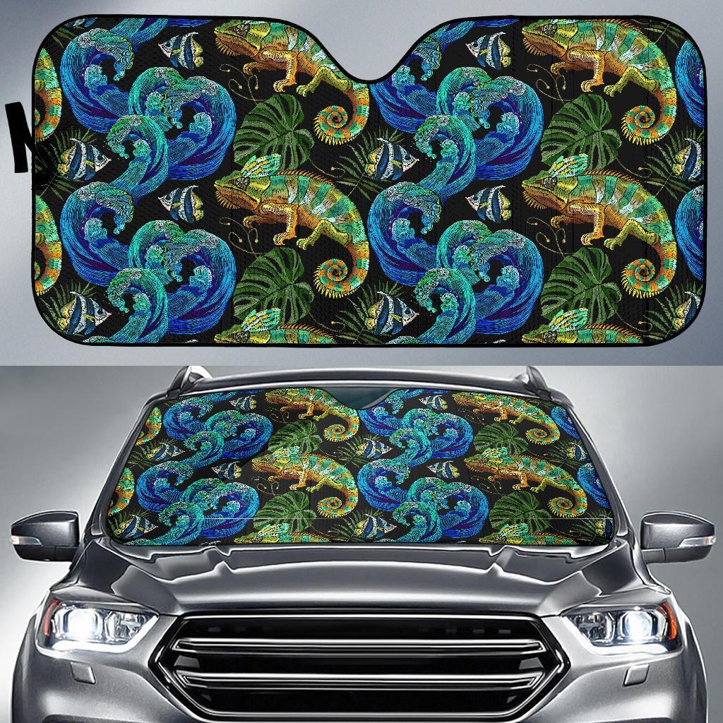 Chameleon Pattern Print Car Sun Shade-grizzshop