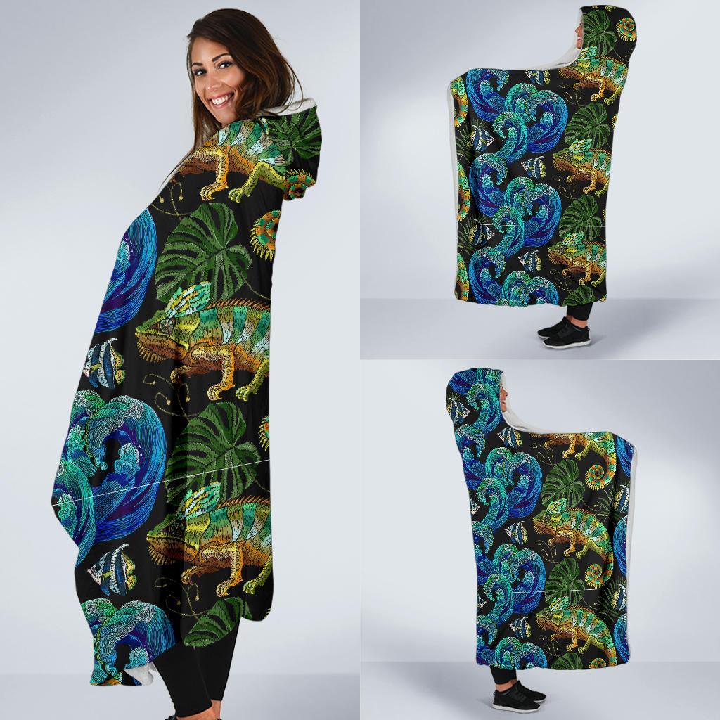 Chameleon Pattern Print Hooded Blanket-grizzshop