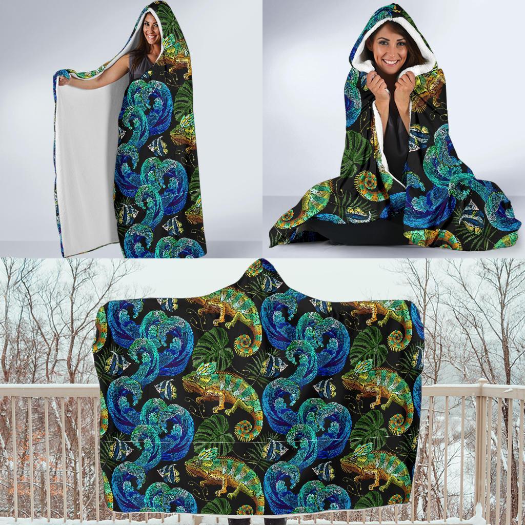 Chameleon Pattern Print Hooded Blanket-grizzshop
