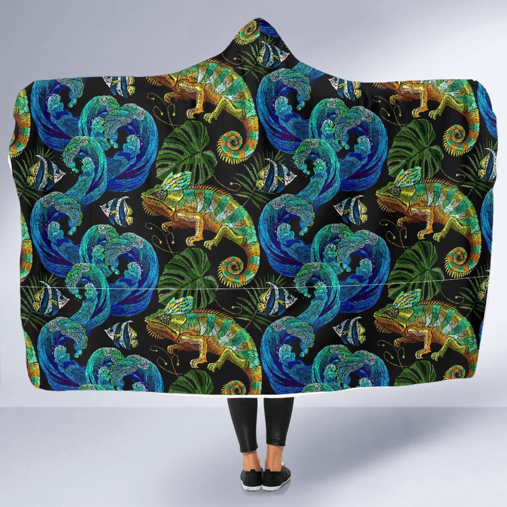 Chameleon Pattern Print Hooded Blanket-grizzshop