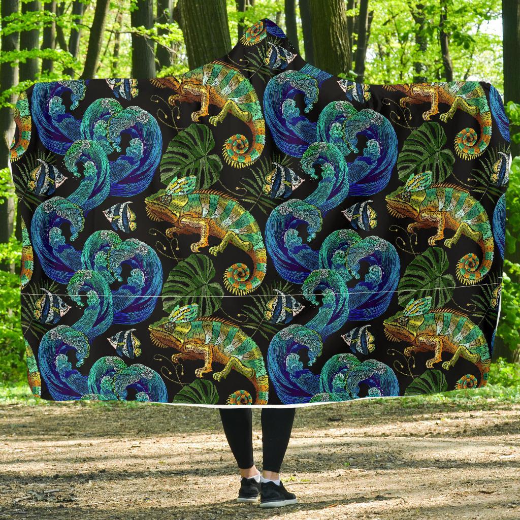 Chameleon Pattern Print Hooded Blanket-grizzshop