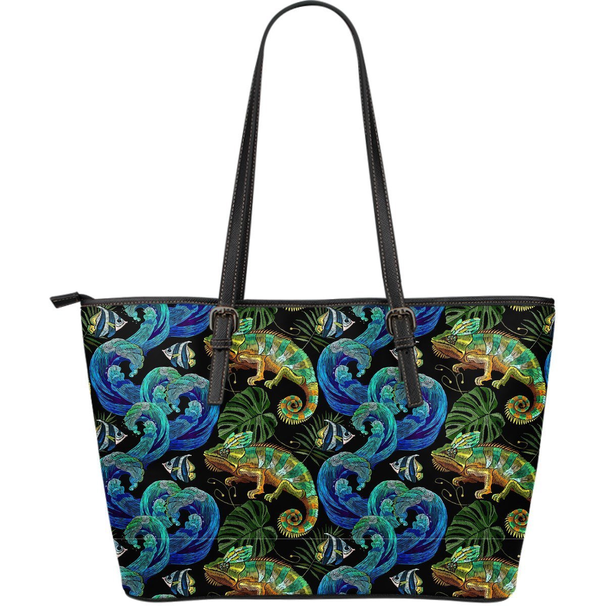 Chameleon Pattern Print Leather Tote Bag-grizzshop