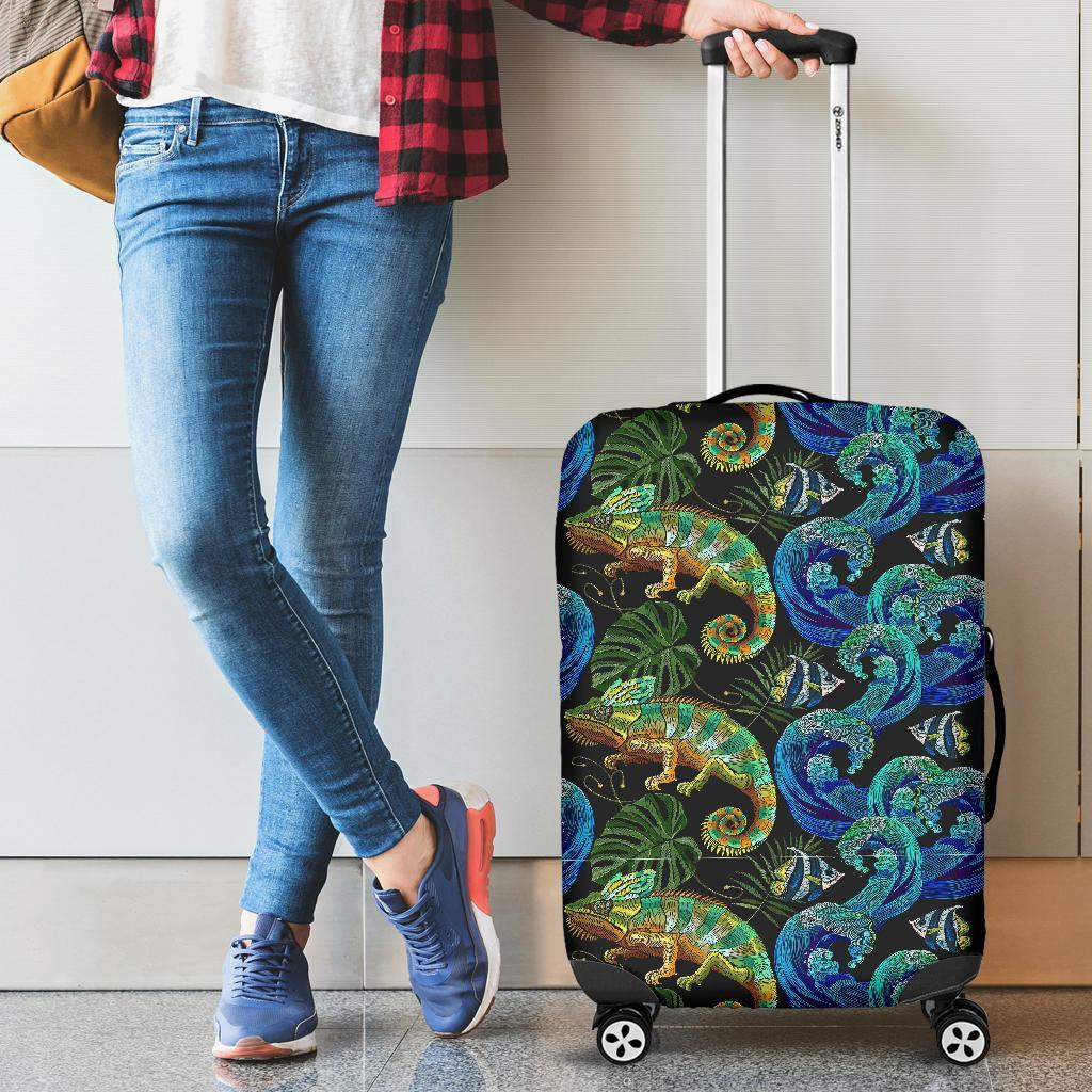 Chameleon Pattern Print Luggage Cover Protector-grizzshop