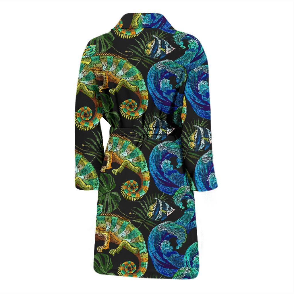 Chameleon Pattern Print Men Long Robe-grizzshop