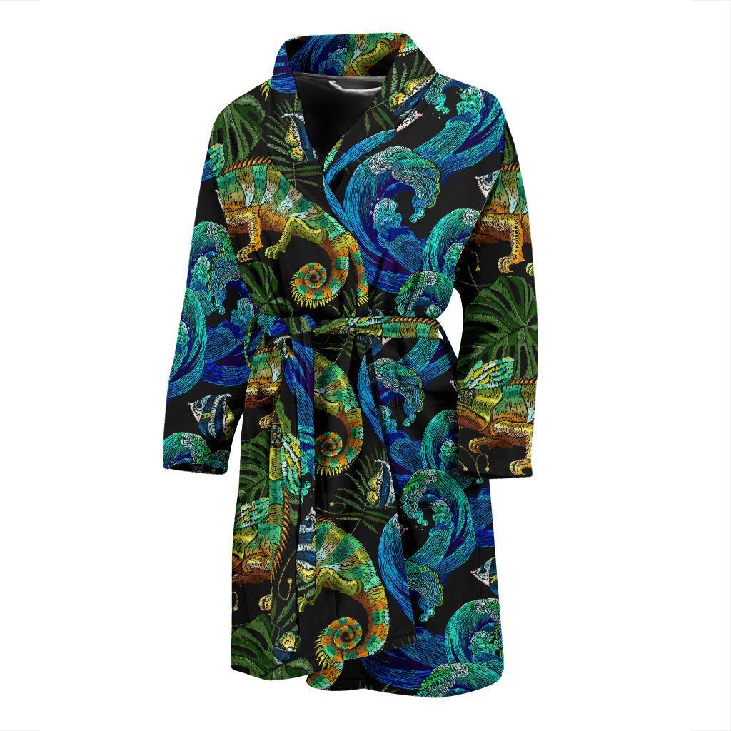 Chameleon Pattern Print Men Long Robe-grizzshop