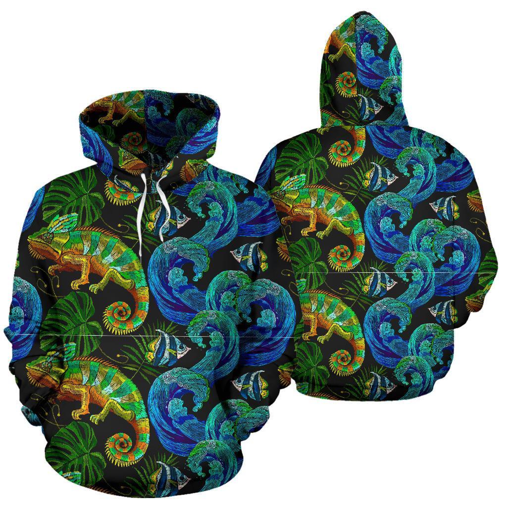 Chameleon Pattern Print Men Women Pullover Hoodie-grizzshop